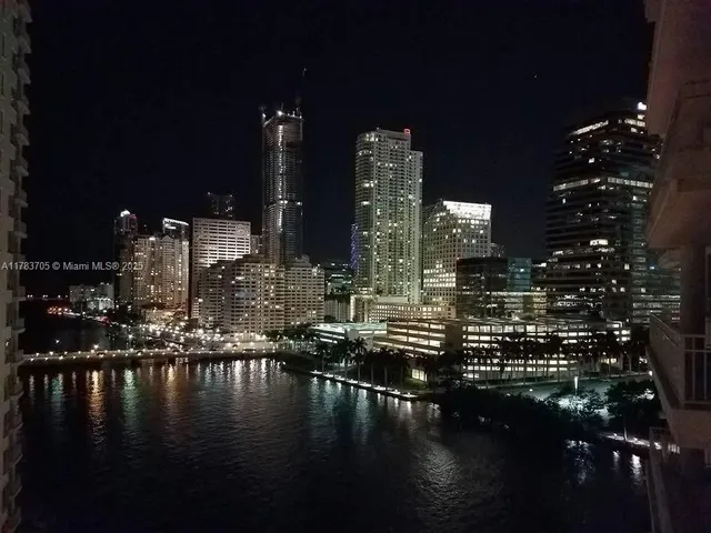 a view of water with palm trees