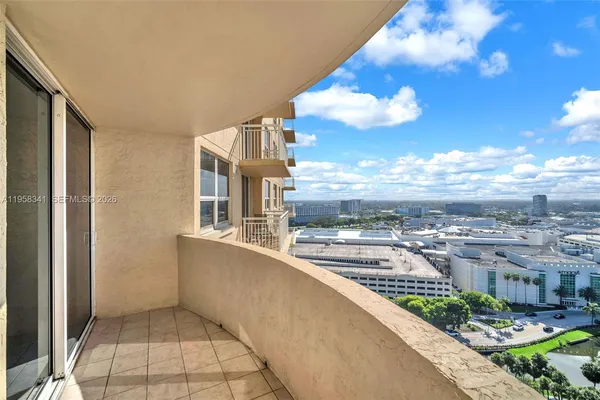 a view of a city from a balcony