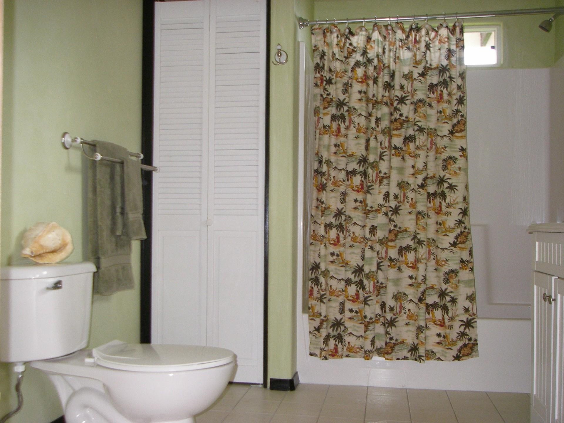 59 Door Of Faith Road Haiku, HI 96708 - Photo 26 of 45 a bathroom with a toilet and a shower curtain