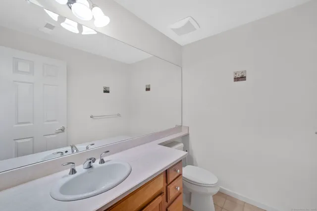 a bathroom with a sink a toilet and a mirror