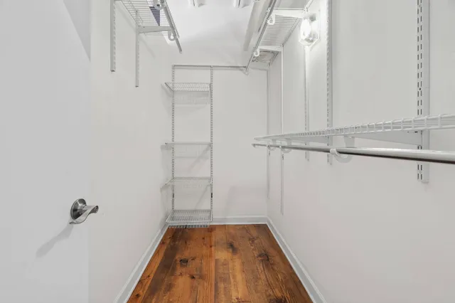 a view of a room with racks on the wall