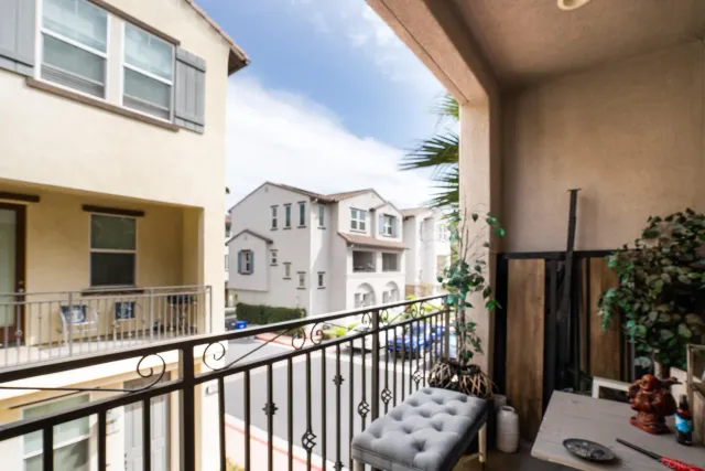 a view of a building from a balcony