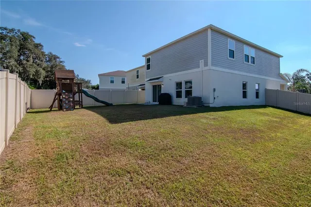 a view of a park with slide