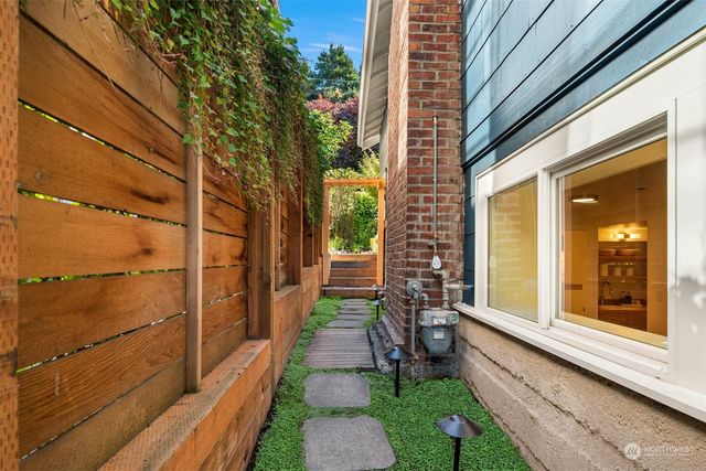 a porch with seating space