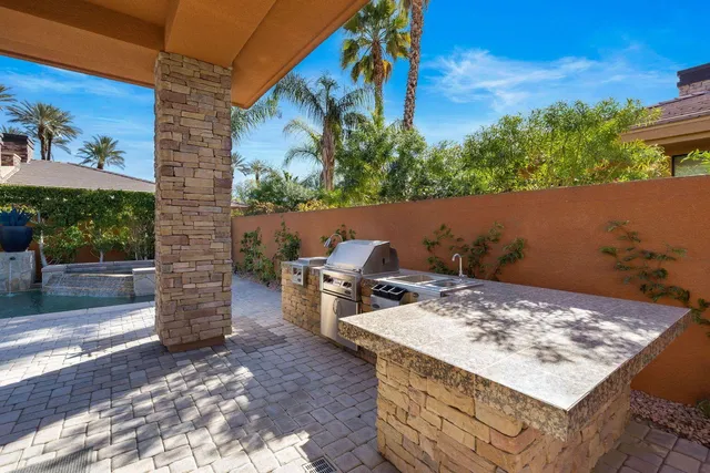 a view of a garden with a slide