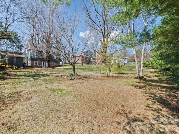 a view of a big yard with large trees