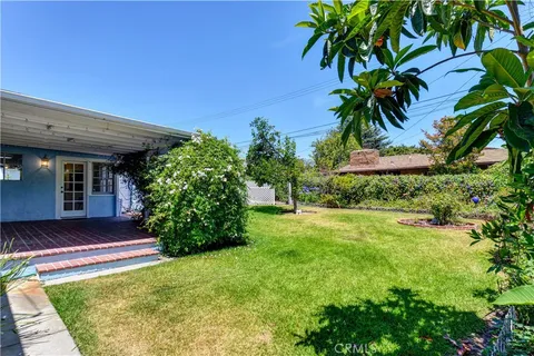 a view of a backyard with potted plants