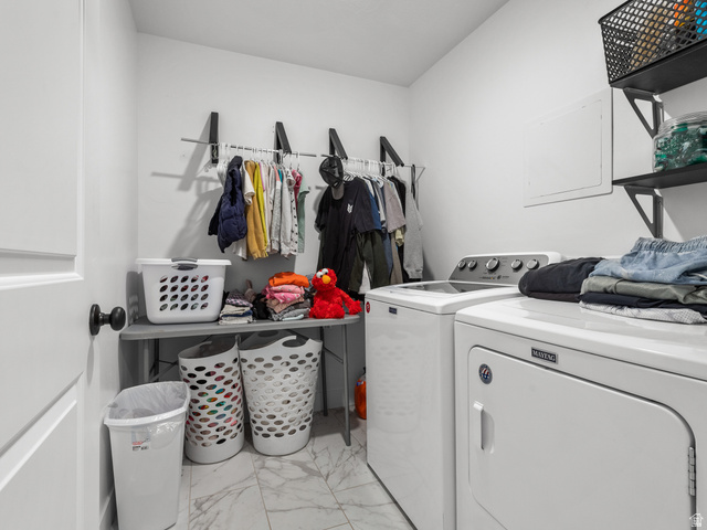627 South Meade Street Mapleton, UT 84664 - Photo 35 of 48 Dedicated laundry area with white tile flooring and white walls