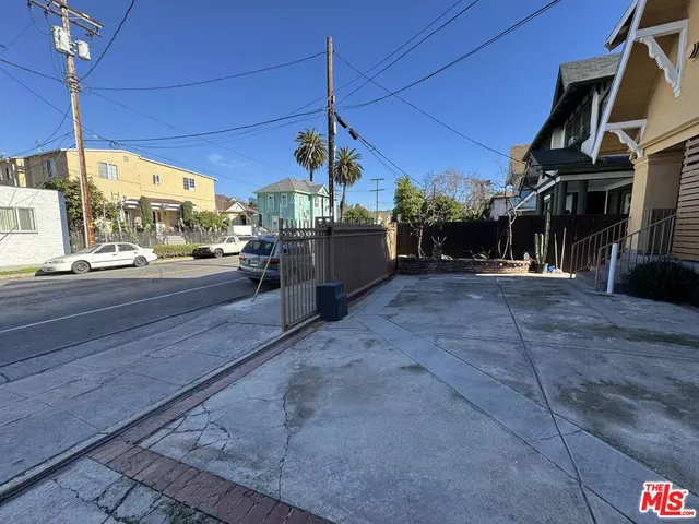 a view of a street with sitting area