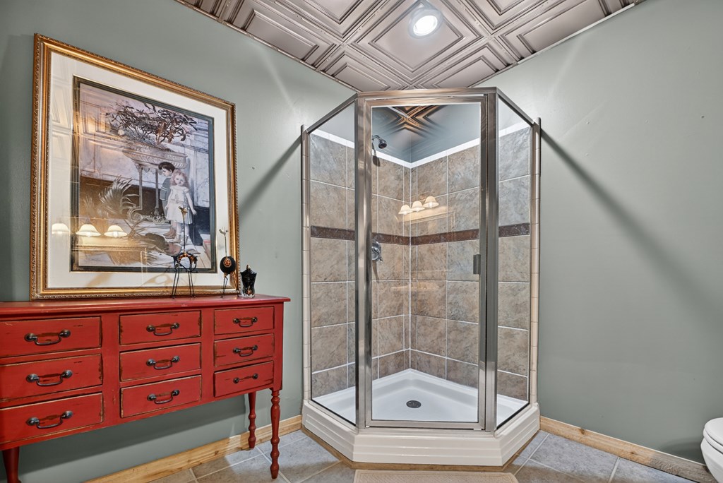 260 Observation Lane Blue Ridge, GA 30513 - Photo 59 of 100 a bathroom with a shower and a mirror on the wall