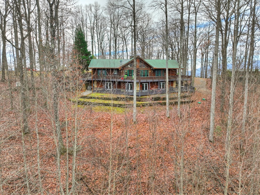 260 Observation Lane Blue Ridge, GA 30513 - Photo 96 of 100 a view of a house with large trees and a wooden fence