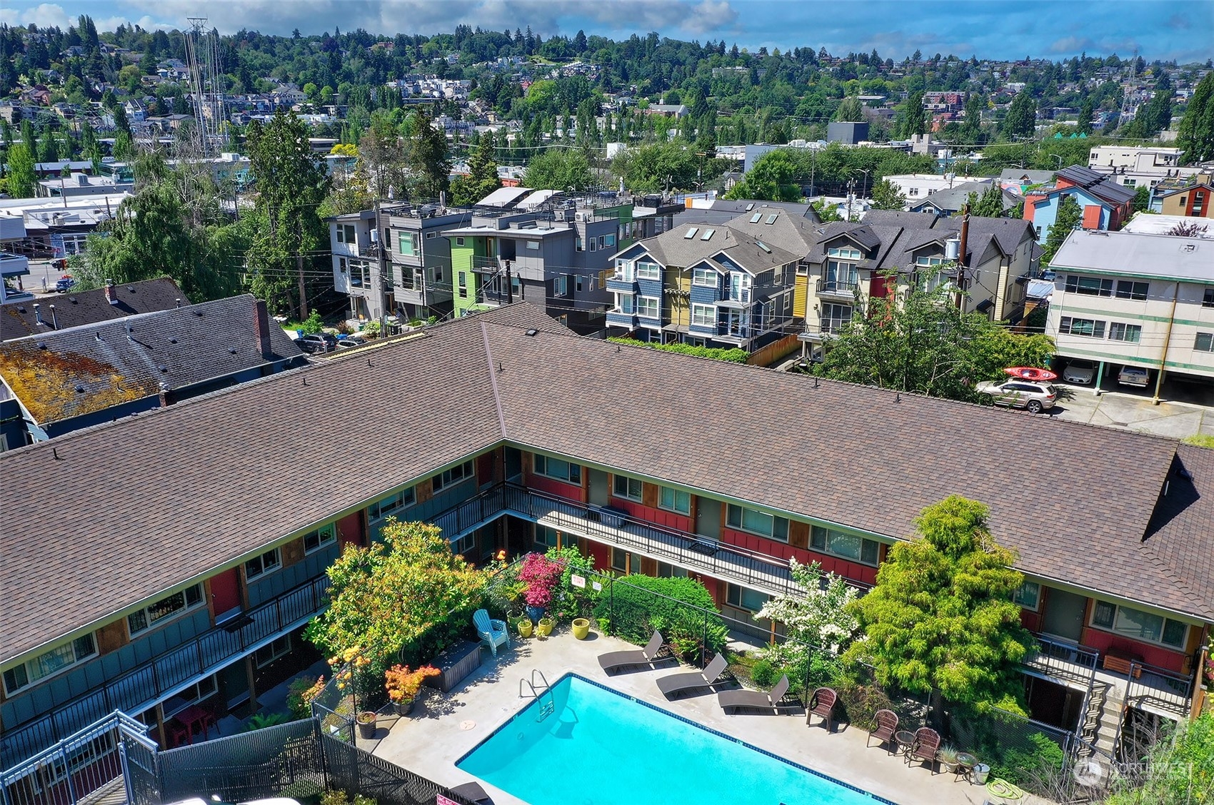 3636 Evanston Avenue North, Unit 4 Seattle, WA 98103 - Photo 1 of 19 an aerial view of a house with a garden