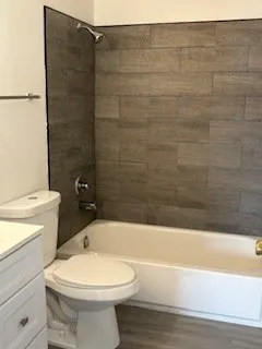a bathroom with a sink a toilet and bathtub