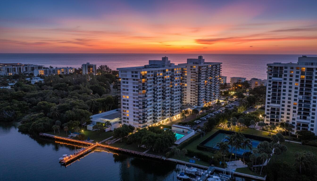 2121 North Ocean Boulevard, Unit 805W Boca Raton, FL 33431 - Photo 3 of 38 dusk_condo_aerial