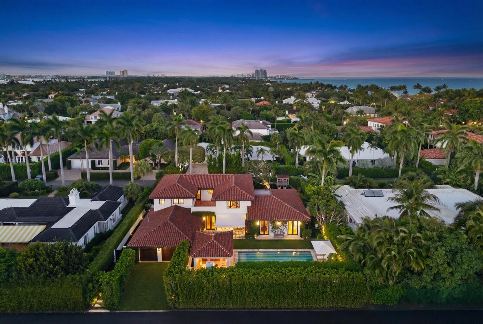 218 List Road Palm Beach, FL 33480 - Photo 38 of 40 Aerial Twilight