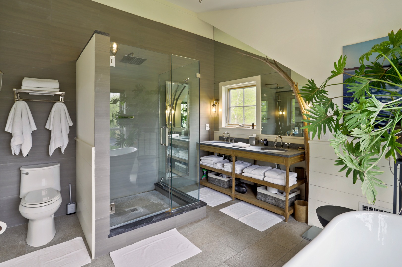 9 Ridge Hill Road Chilmark, MA 02535 - Photo 30 of 48 a bathroom with a double vanity sink toilet and shower