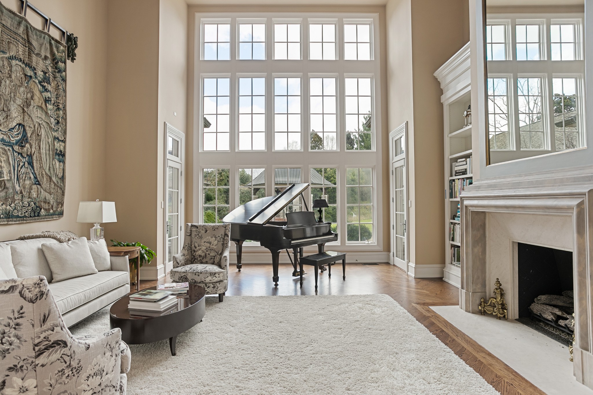 4816 Post Road Nashville, TN 37205 - Photo 13 of 54 a living room with furniture a fireplace and a floor to ceiling window