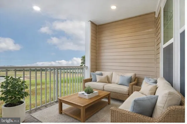 a roof deck with couch