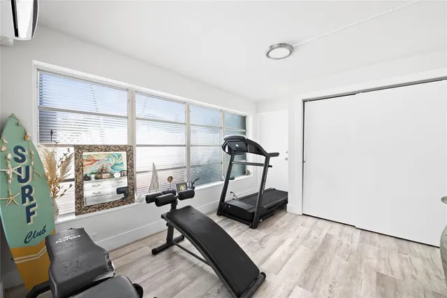 a view of a room with gym equipment