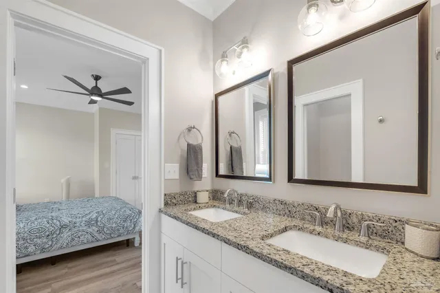 a view of a balcony with wooden floor