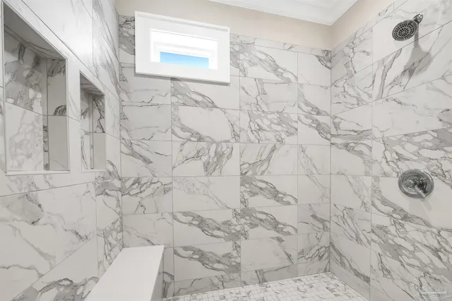 a view of a balcony with wooden floor