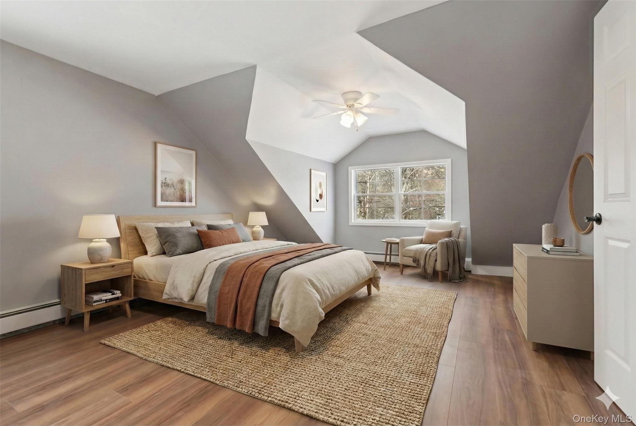 95 Smithtown Road Fishkill, NY 12524 - Photo 46 of 50 Bedroom featuring light wood-type flooring, ceiling fan, vaulted ceiling, and baseboard heating