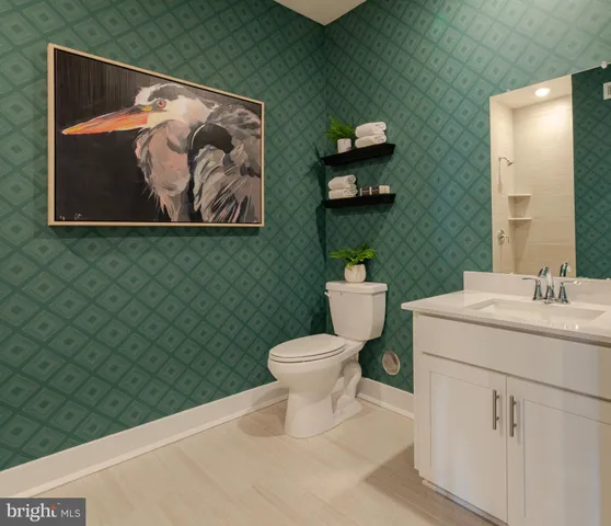 a bathroom with a toilet sink and vanity
