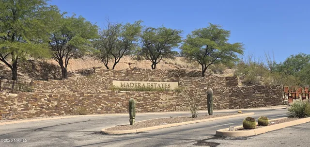 a view of a road with a fountain