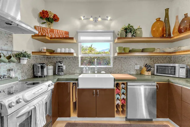 a view of a hallway with painted walls