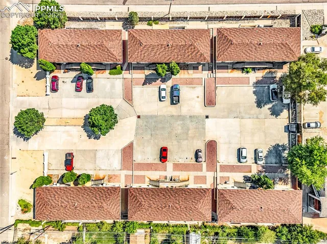 an aerial view of multiple houses
