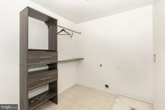 a view of walk in closet with empty racks