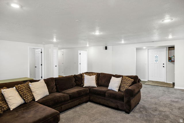 892 East 400 South Smithfield, UT 84335 - Photo 31 of 44 Basement Living room with a textured ceiling and carpet flooring