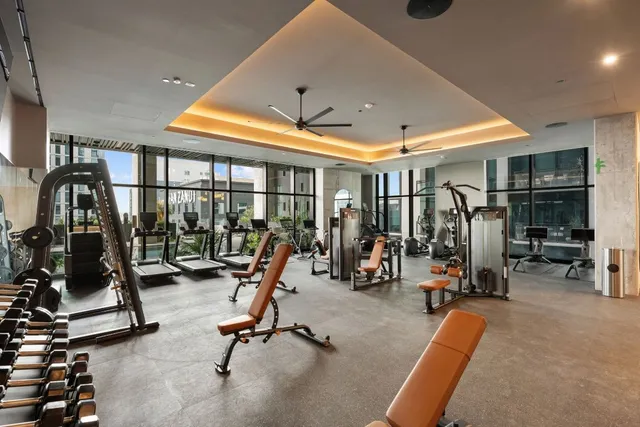 a view of a room with gym equipment