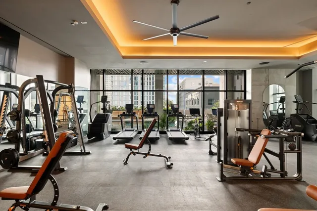 a view of a room with gym equipment