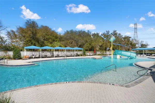 a view of a park with slide