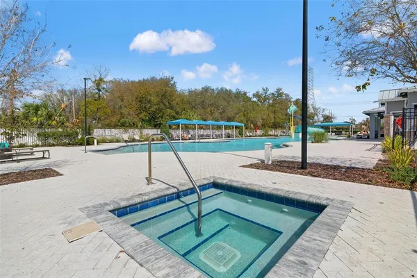 a view of outdoor space with a swimming pool