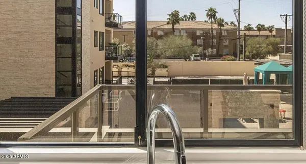 a view of a balcony from door