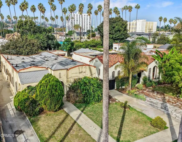a view of a garden with an outdoor space