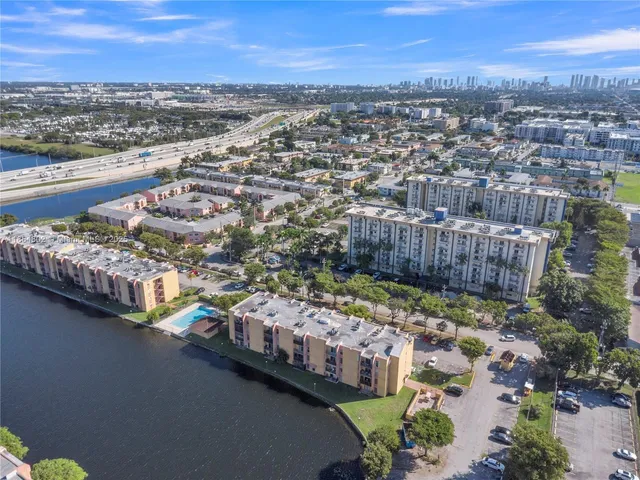 a view of a city with lawn chairs