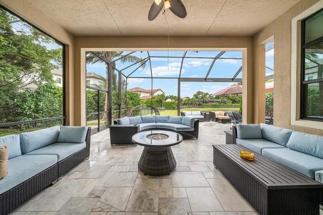 an aerial view of a house with a garden