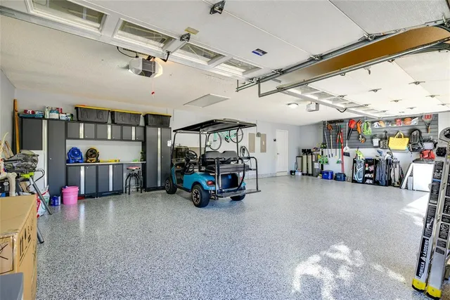 a view of a garage with furniture