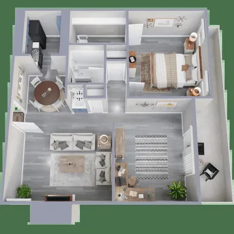 a kitchen with a refrigerator and a stove