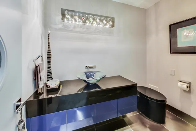 a view of workspace with cabinets