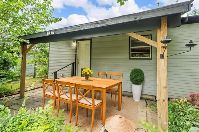 a view of a outdoor seating area with furniture