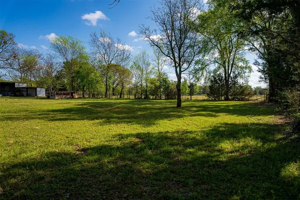 a grassy field with trees in the background