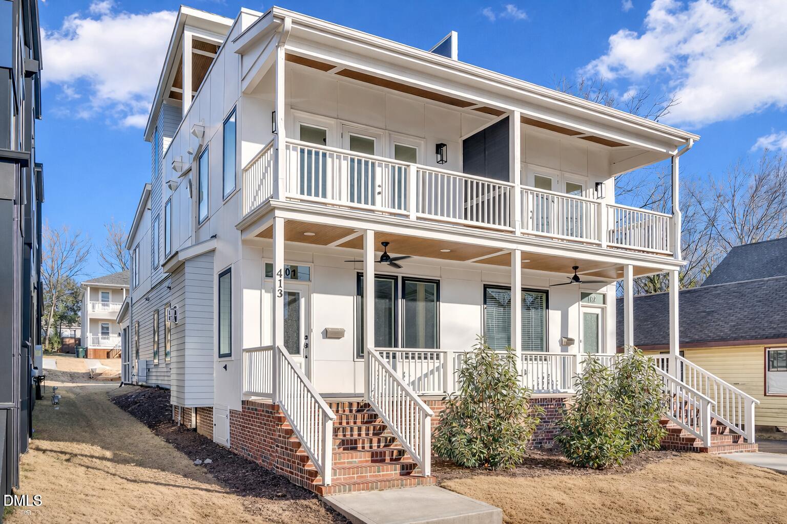 a front view of a multi story building