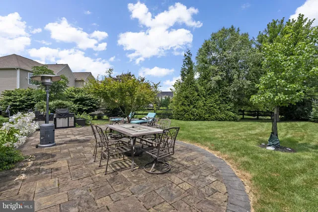 a view of a backyard with sitting area