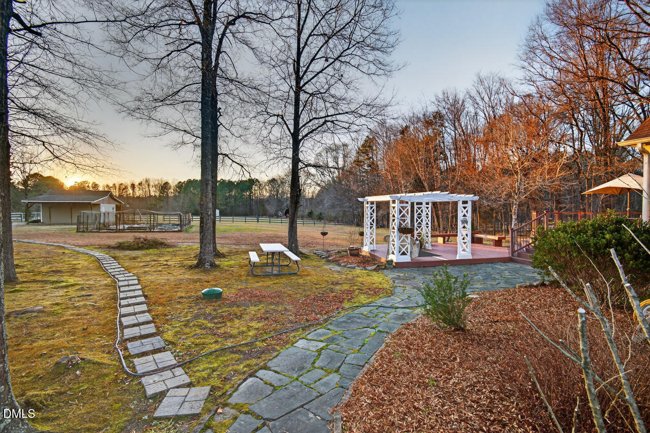 10775 Buffalo Creek Road Rougemont, NC 27572 - Photo 50 of 65 a view of a patio with a table chairs and a patio