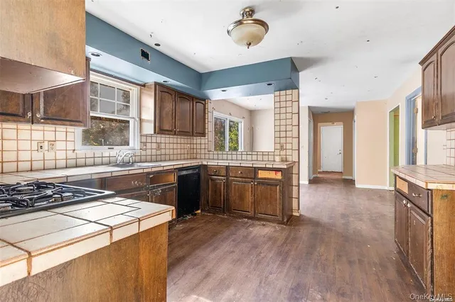 a kitchen with a stove and a sink