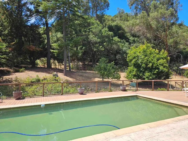 a view of a swimming pool with a backyard